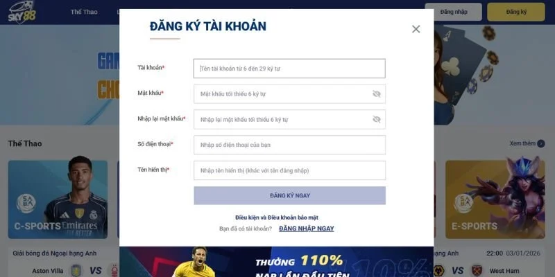 Giao diện Sky88 thân thiện, dễ thao tác khi bắt kèo